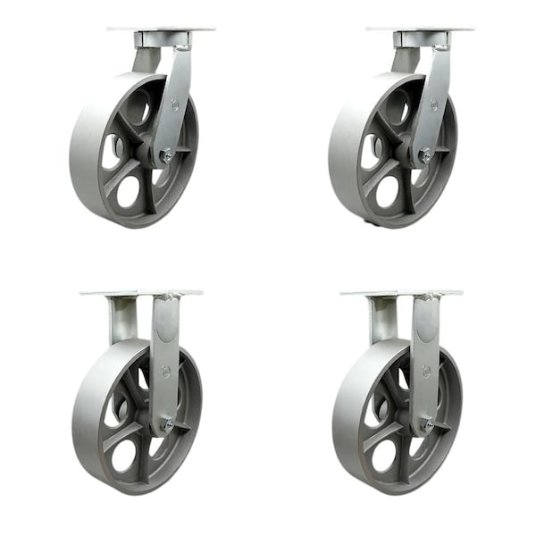 Service Caster 12'' Heavy Duty Semi Steel Cast Iron Caster Set 2 Swivel Locks 2 Rigid, 4PK CRAN-SCC-KP92S1230-SSR-BSL-2-R-2 - main